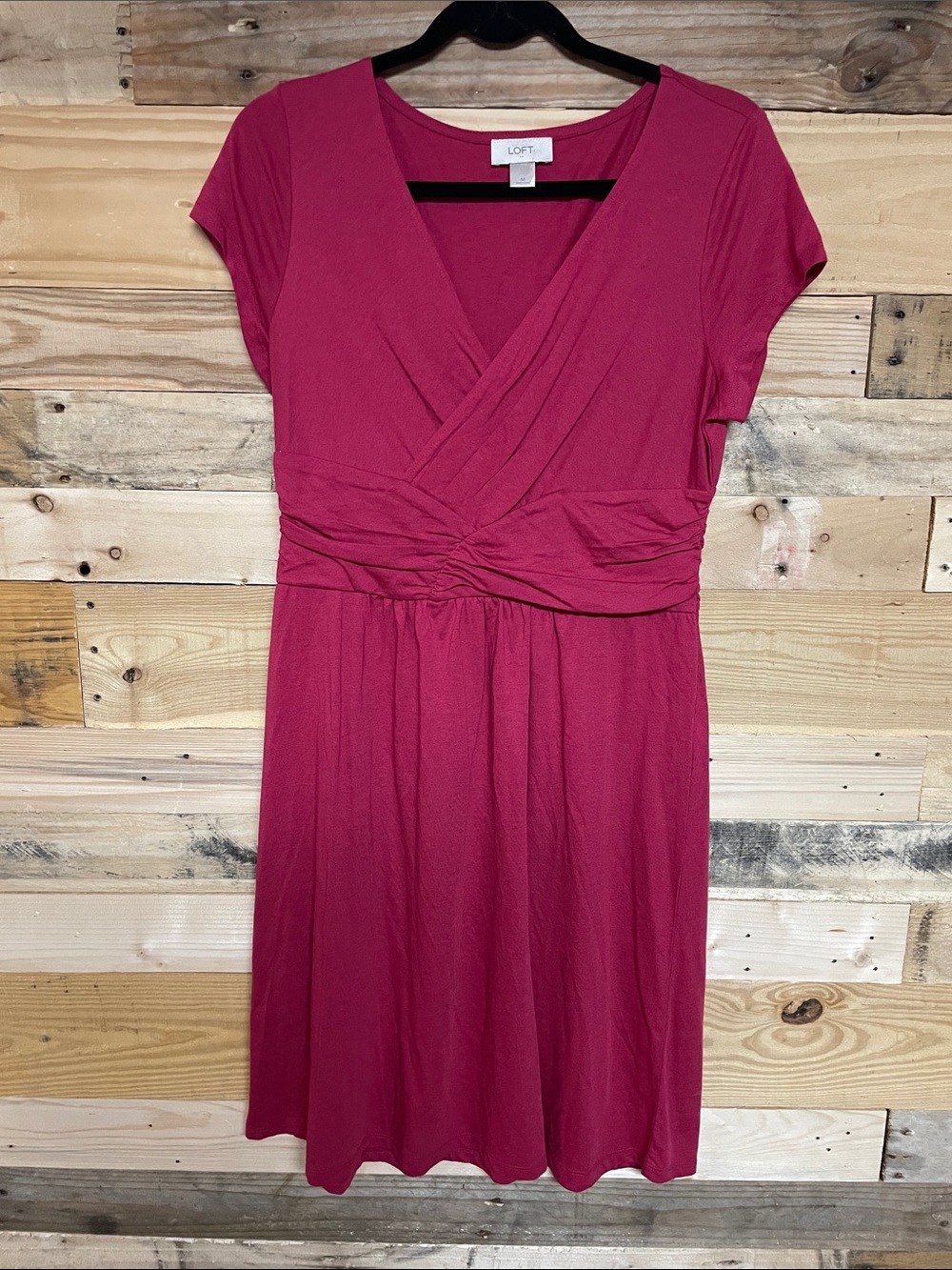 LOFT size Medium Red Wrap Midi Lightweight Soft and Stretchy Dress with V-Neck